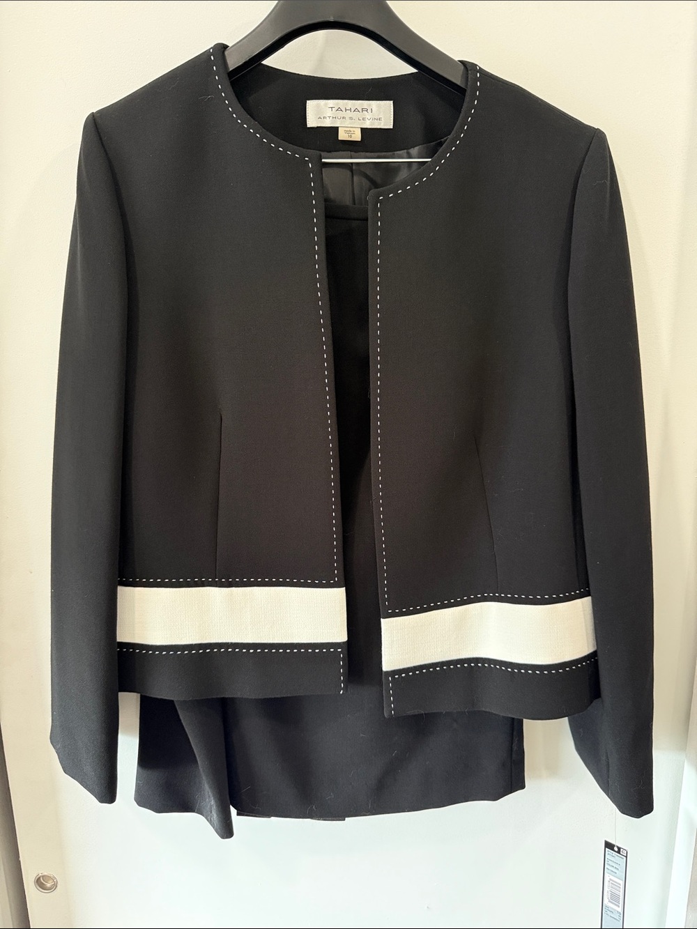 Tahari Black Jacket with White Contrast Hem